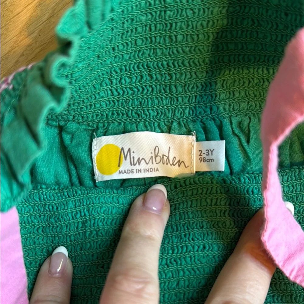 Mini Boden Green Floral Sun Dress with Pink Straps